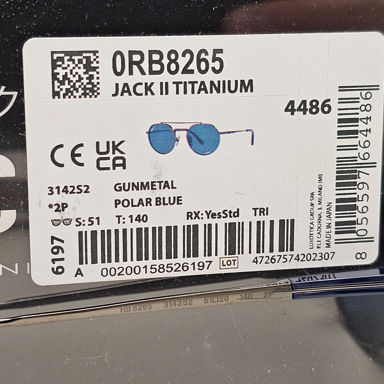 Ray-Ban Sunglasses Jack II Titanium Polarized Blue RB 8265 3142/S2 51mm [a]