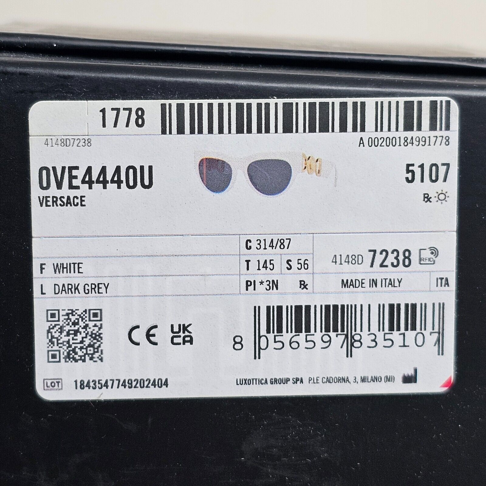 Versace Sunglasses White Gold Medusa Grey Square MOD VE 4440-U 314/87 56mm