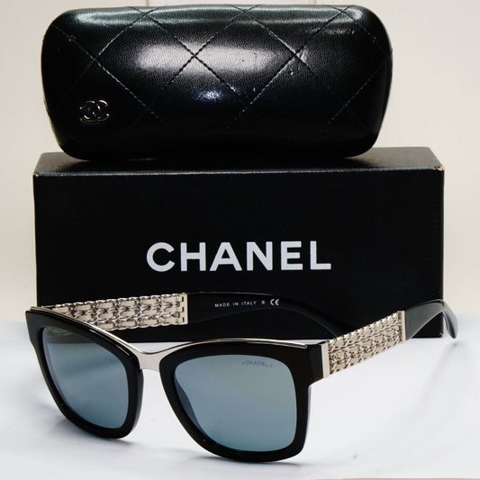 Chanel Sunglasses Black Grey Mirrored Silver Leather Chain 5362-Q c.501/26