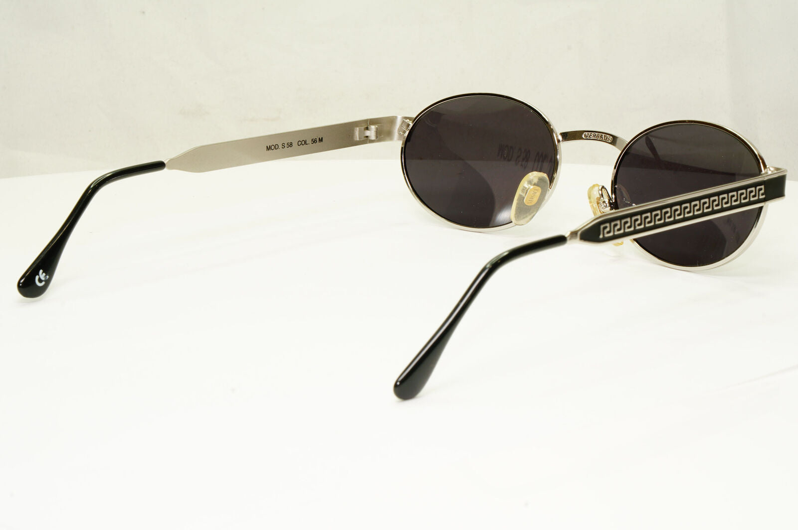 Gianni Versace 1996 Vintage Silver Black Oval Metal Sunglasses MOD S58 COL 56M