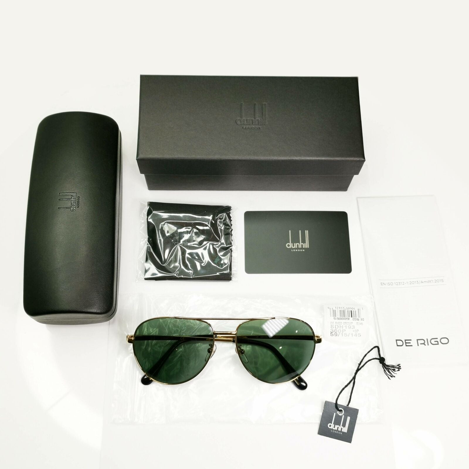 Authentic Dunhill Polarized Gold Metal Pilot Green Mens Sunglasses SDH 193 300P