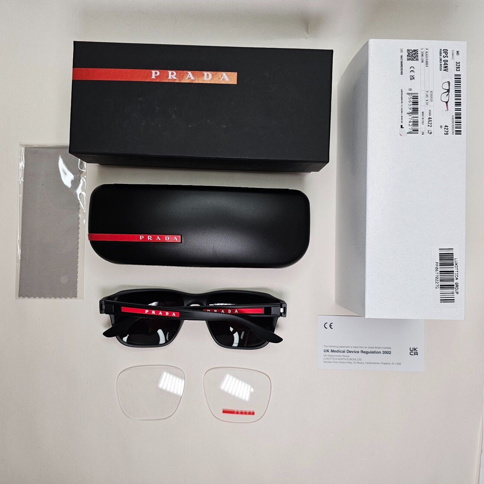 Prada Sunglasses Black Matte Rubber Square Red PS04NV VPS 04N DG0-1O1 54mm