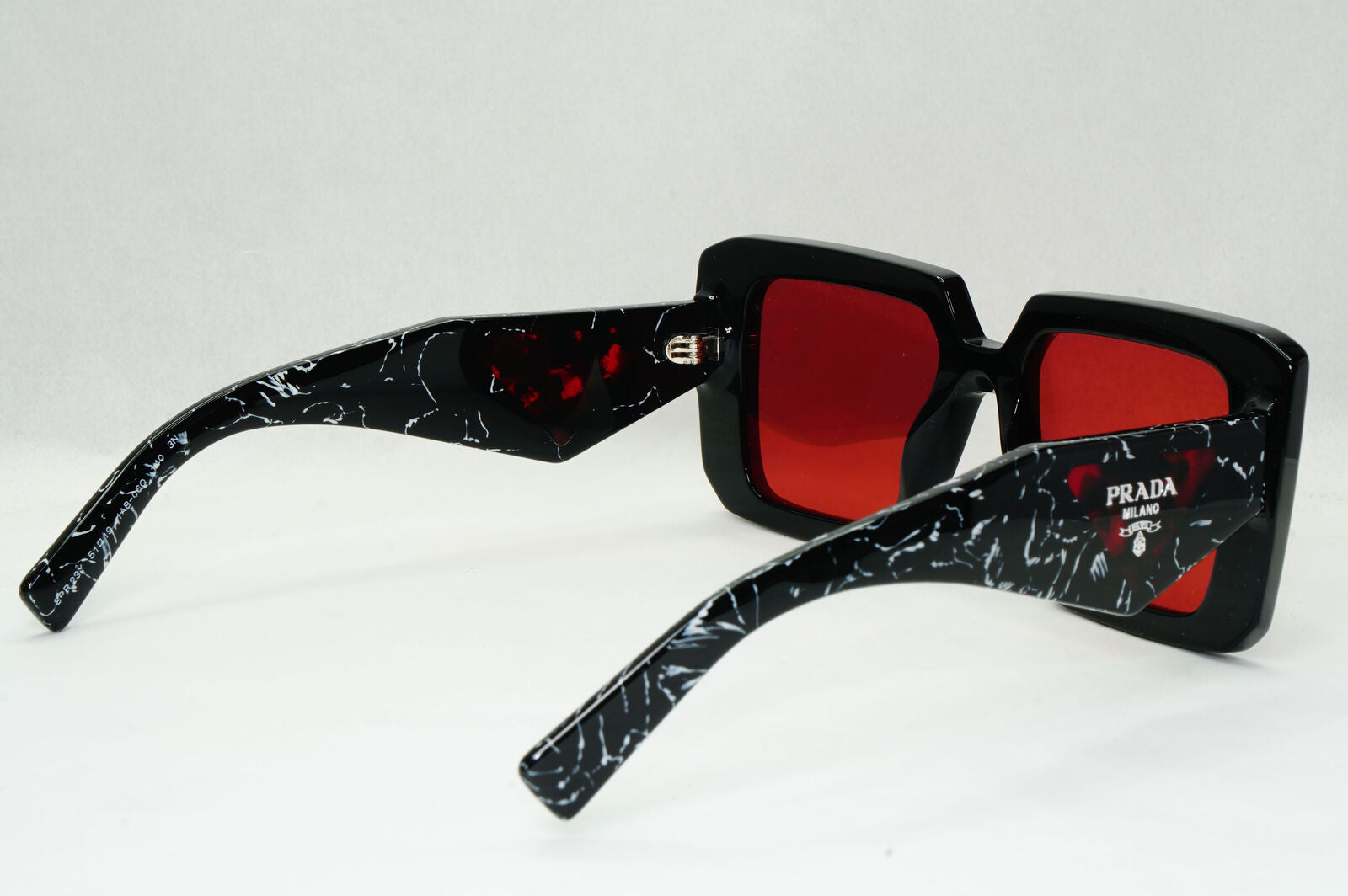 Prada Sunglasses Black Red Mirror Marble Square Triangle PR23YS SPR 23Y 1AB-06Q