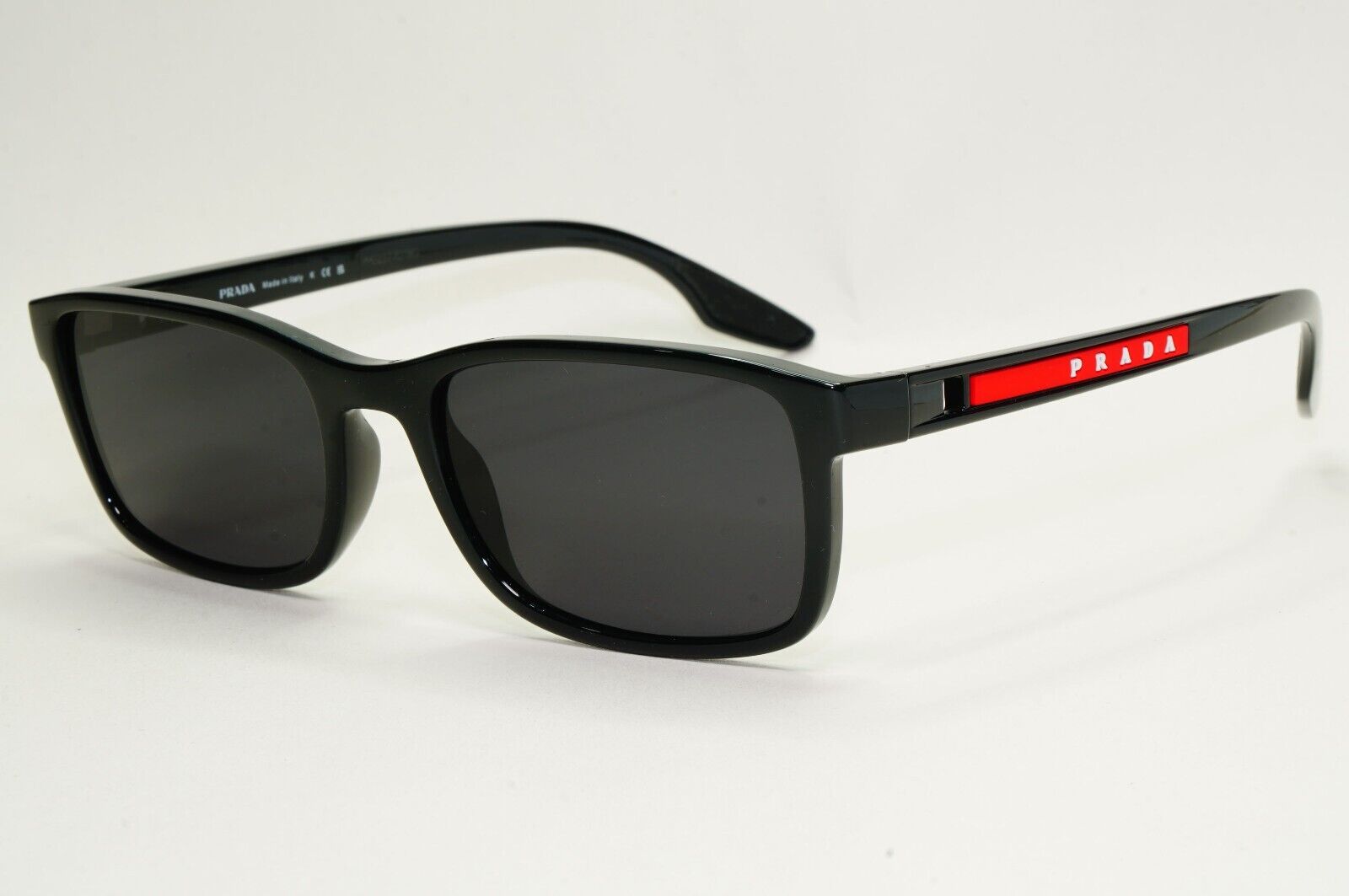 Prada Sunglasses Black Glossy Square Red Linea Rossa PS09OV VPS 09O 1AB-1O1 55mm