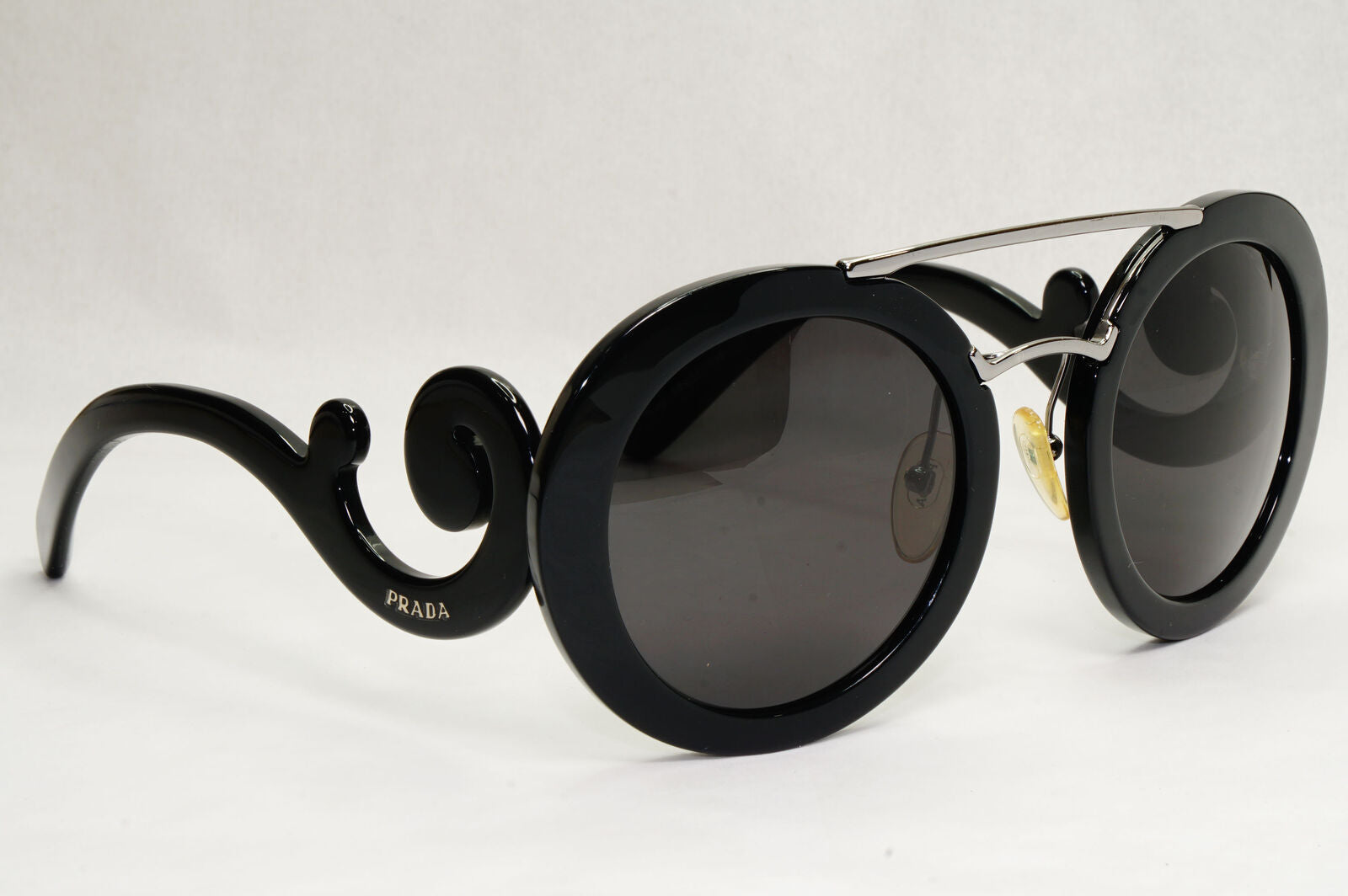 Prada Sunglasses Baroque Swirl Bridge Black Round PR13SS SPR 13S 1AB-0A7 120124