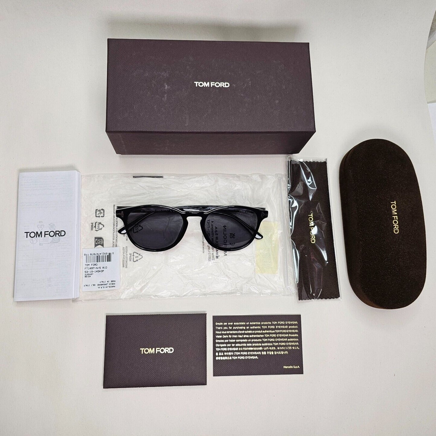 Tom Ford Sunglasses Polarised Black Round Grey FT1097-N TF 1097-N 01D 53mm [a]