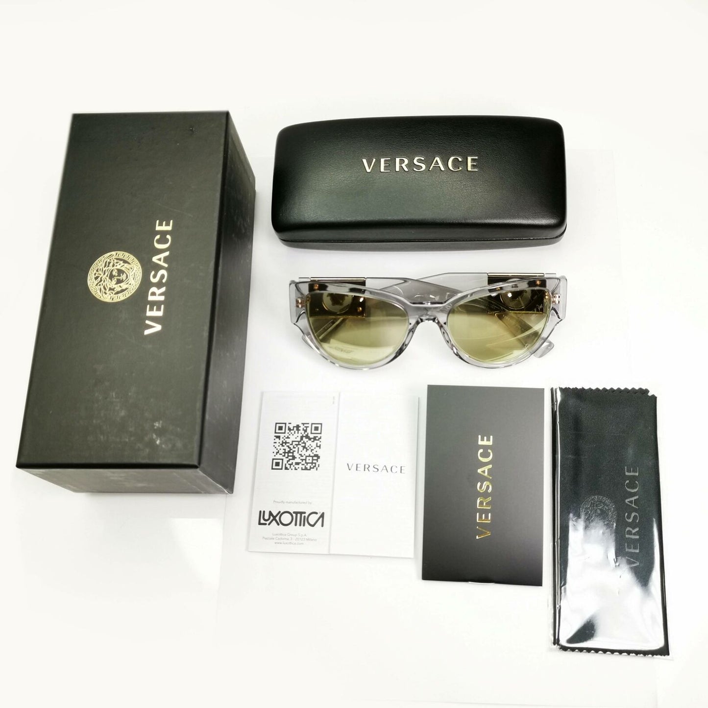Authentic Versace Womens Clear Gold Big Medusa Logo Sunglasses 4398 5305/V9