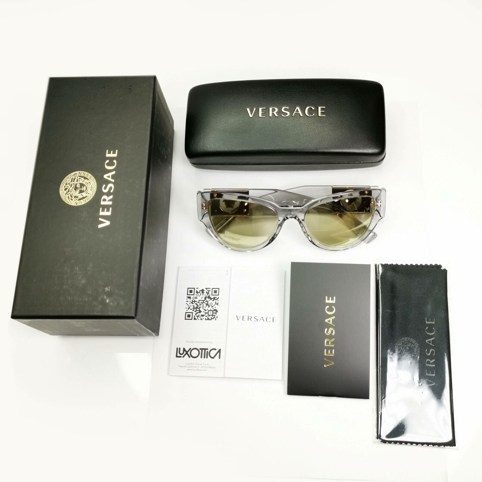 Authentic Versace Womens Clear Gold Big Medusa Logo Sunglasses 4398 5305/V9