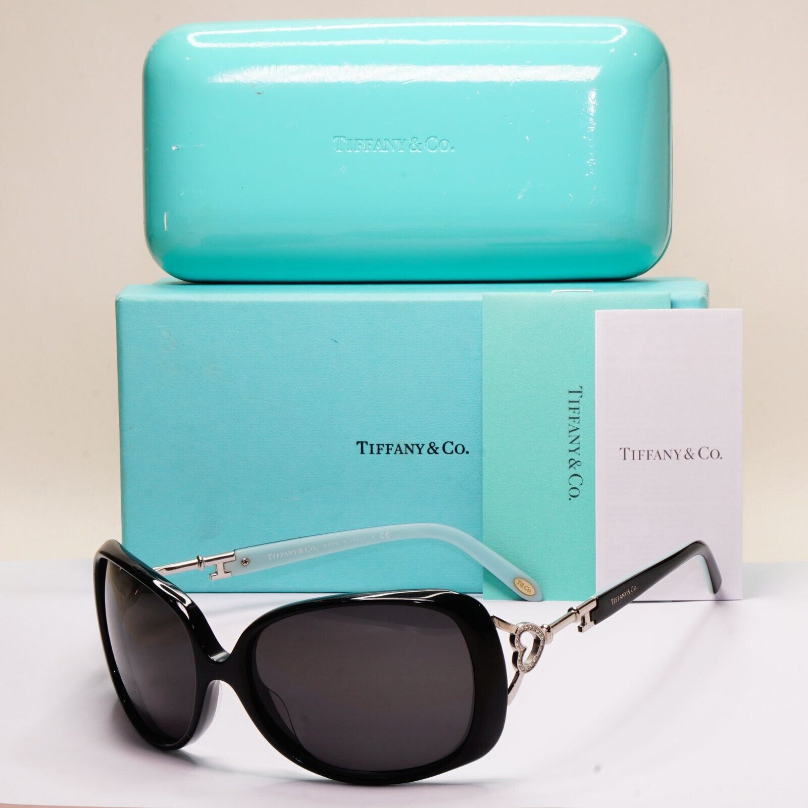 Tiffany & Co Sunglasses Crystal Keys Black Silver Large TF 4055-B 8001/4L 131024
