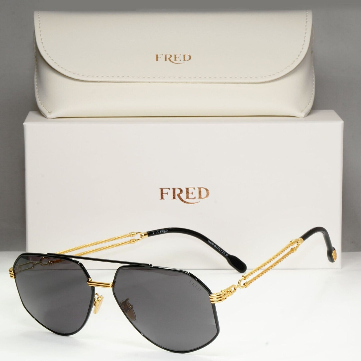 Fred Sunglasses Pilot Gold Black Cable Twist Metal FG40030U 01A Force 10 [A]