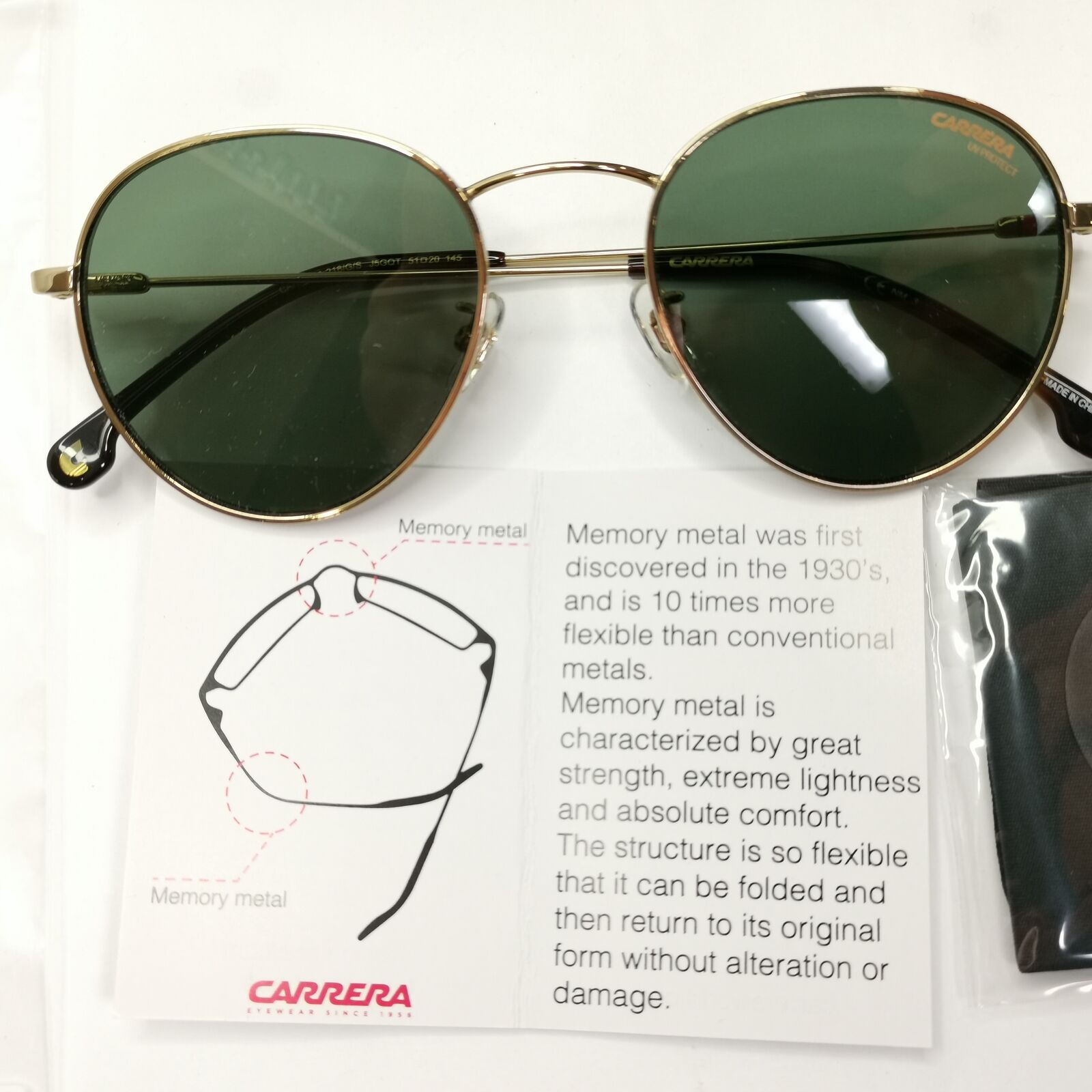 Authentic Carrera Mens Round Gold Green Memory Metal Sunglasses 216 G J5GQT