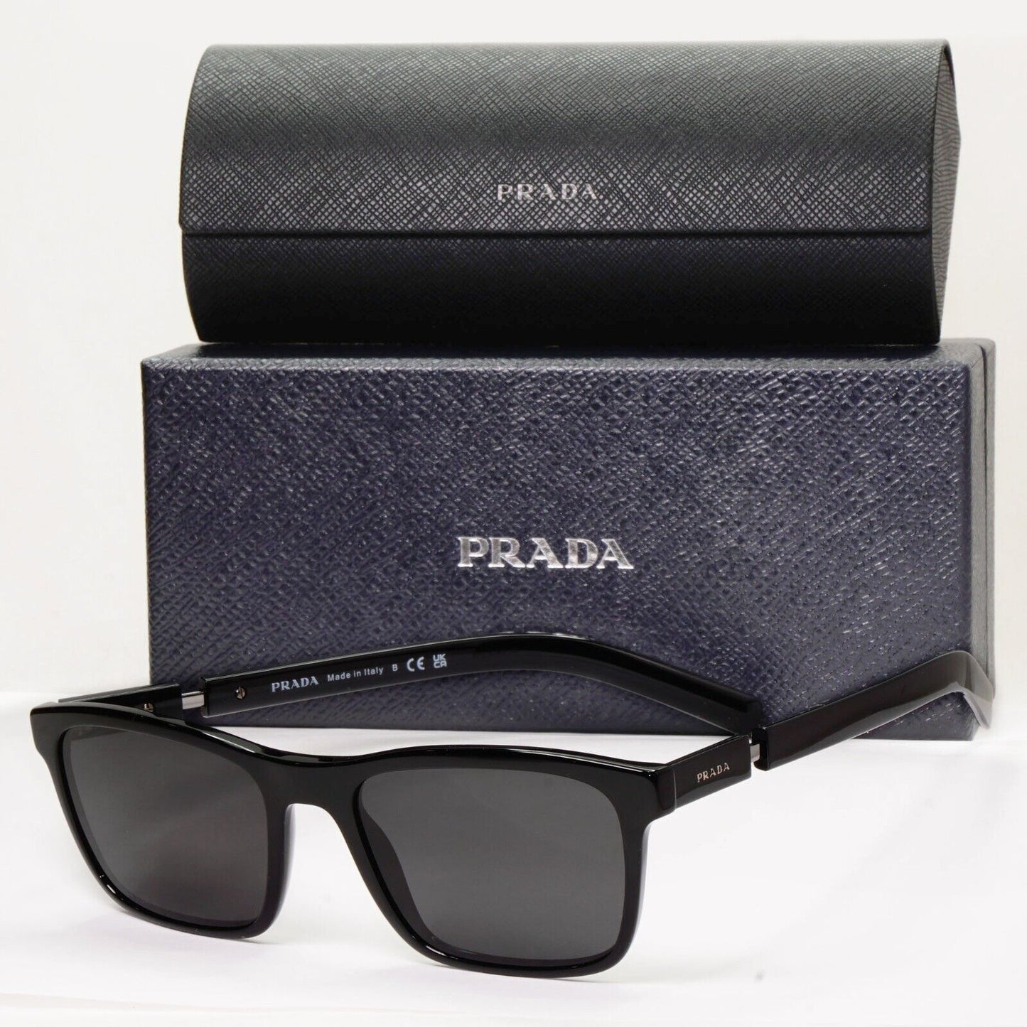 Prada Sunglasses Black Square Glossy Fashion PR16XV VPR 16X 1AB-1O1 55mm