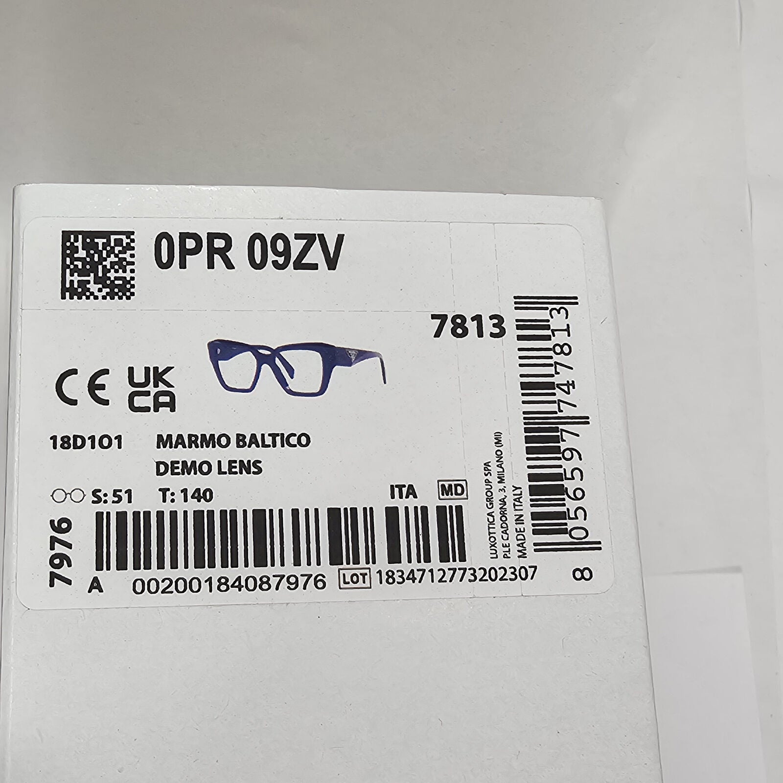 Prada Sunglasses Blue Triangle Symbole Marble Square PR09ZV VPR 09Z 18D-1O1 51mm