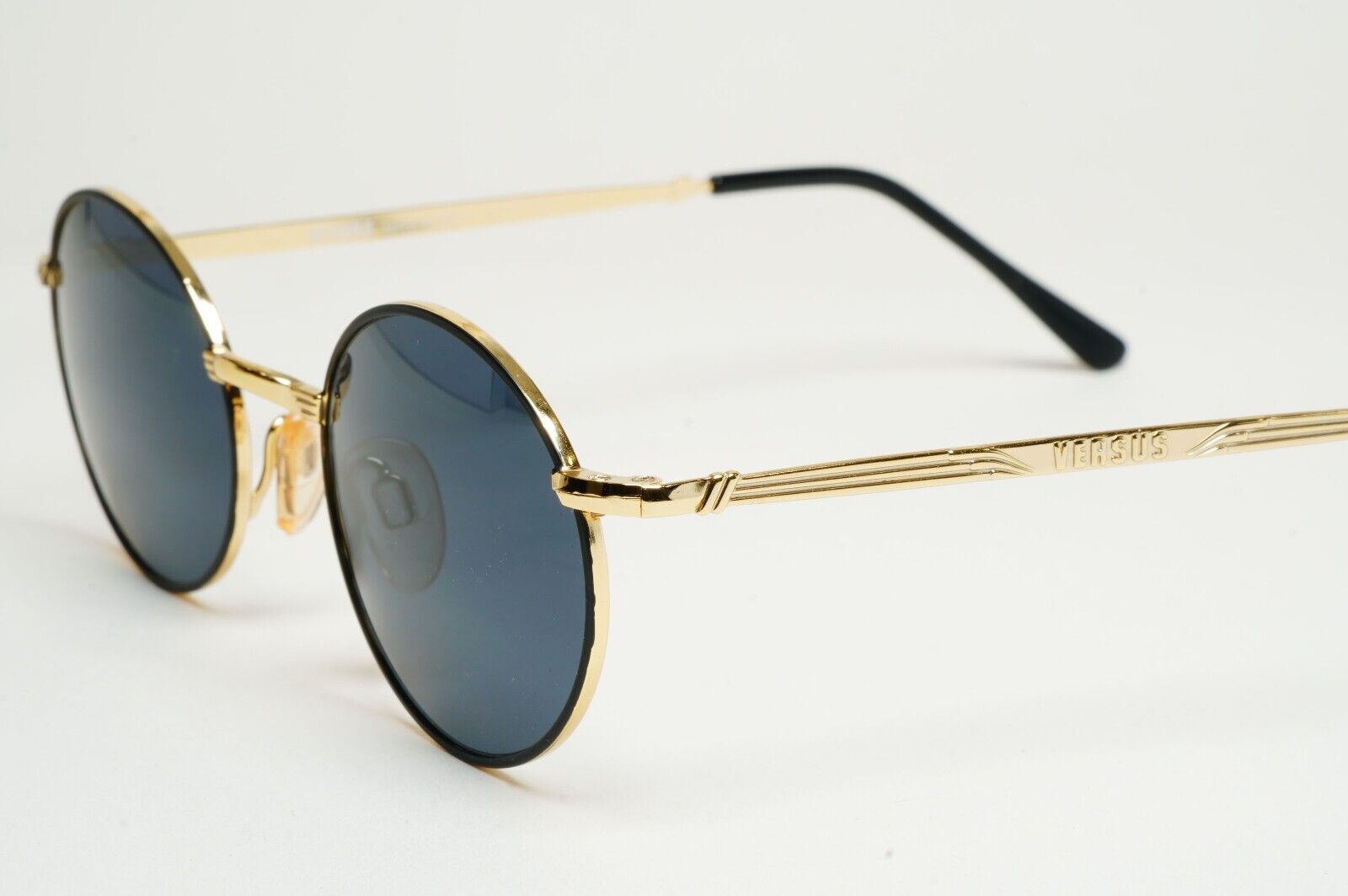 Versus Sunglasses 1996 by Gianni Versace Vintage Round Gold Grey MOD E74 COL 09M