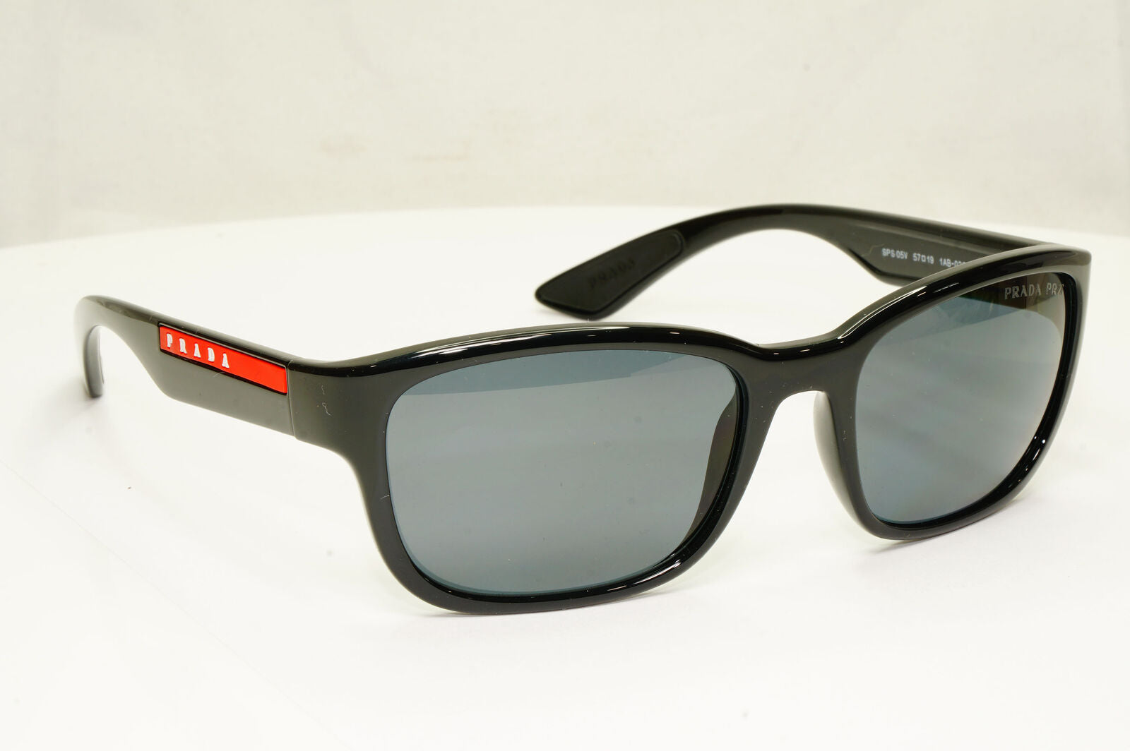Prada Polarized Black Grey Sunglasses Square Mens Red Stripe SPS 05V 1AB-02G