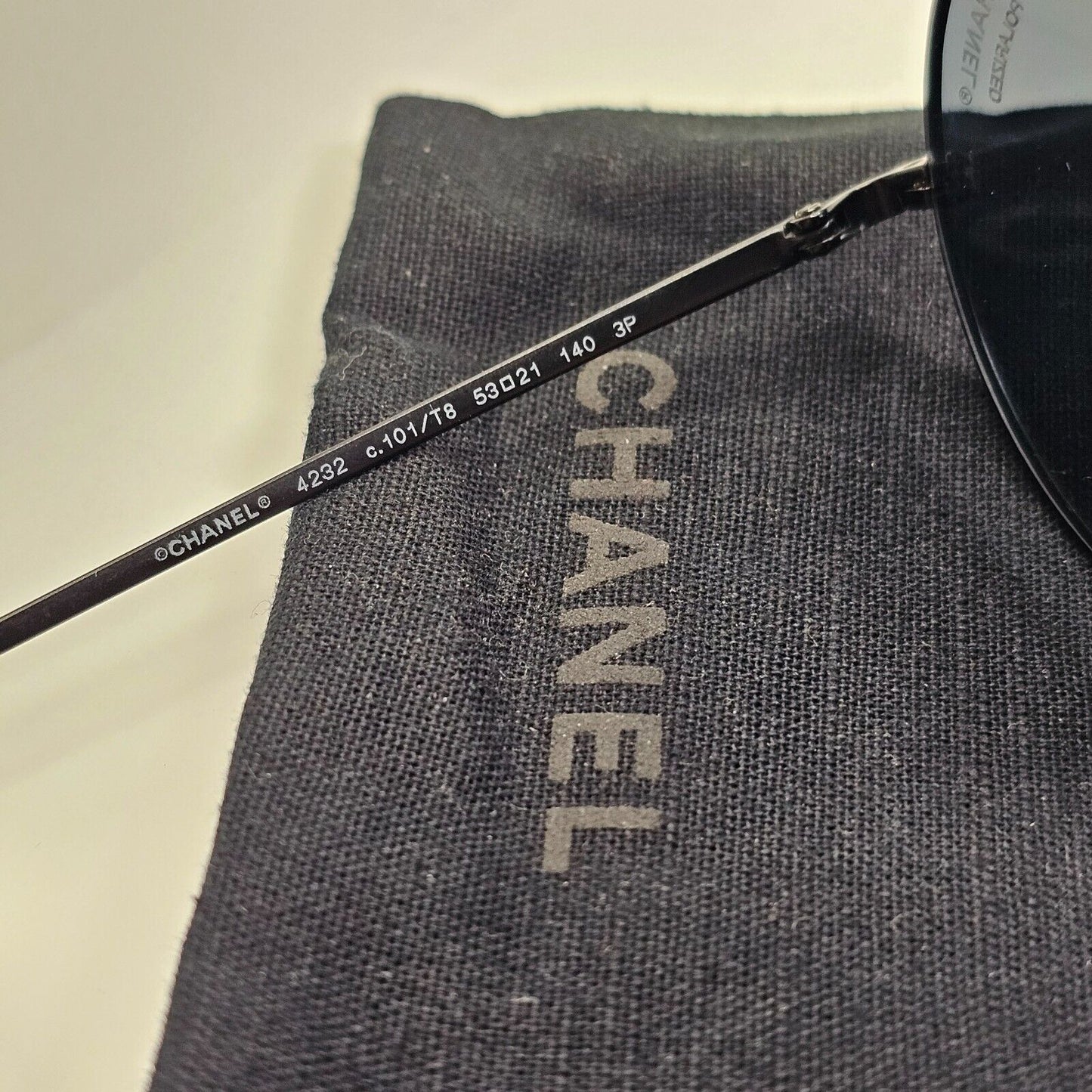Chanel Black Polarized Sunglasses Round Metal Pilot Grey 4232 c.101/T8