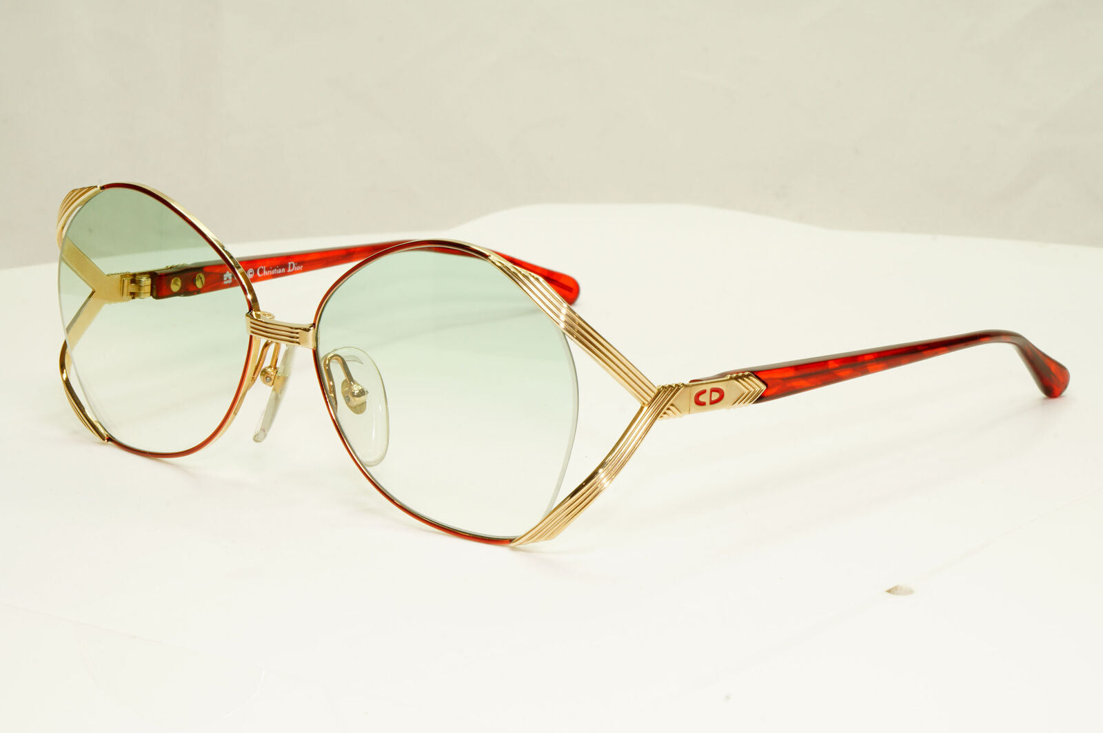 Dior 1990s Gold Sunglasses Austria Red Green Vintage Square Womens 2692 43