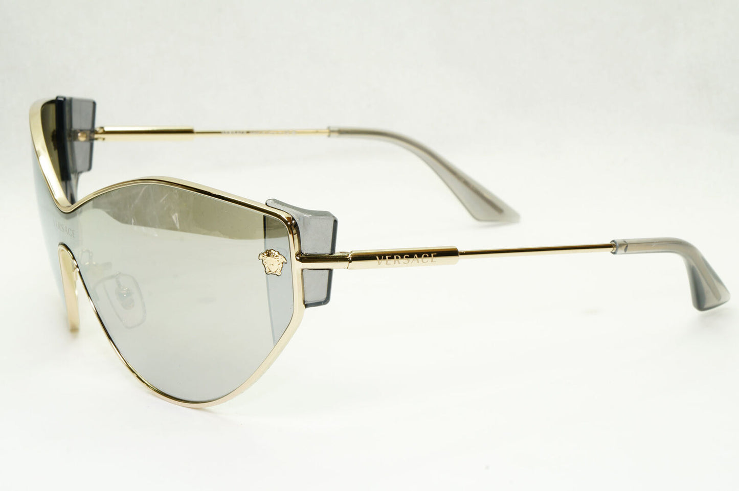 Versace Sunglasses Silver Gold Medusa Shield Mirror Visor MOD 2239 1252/6G