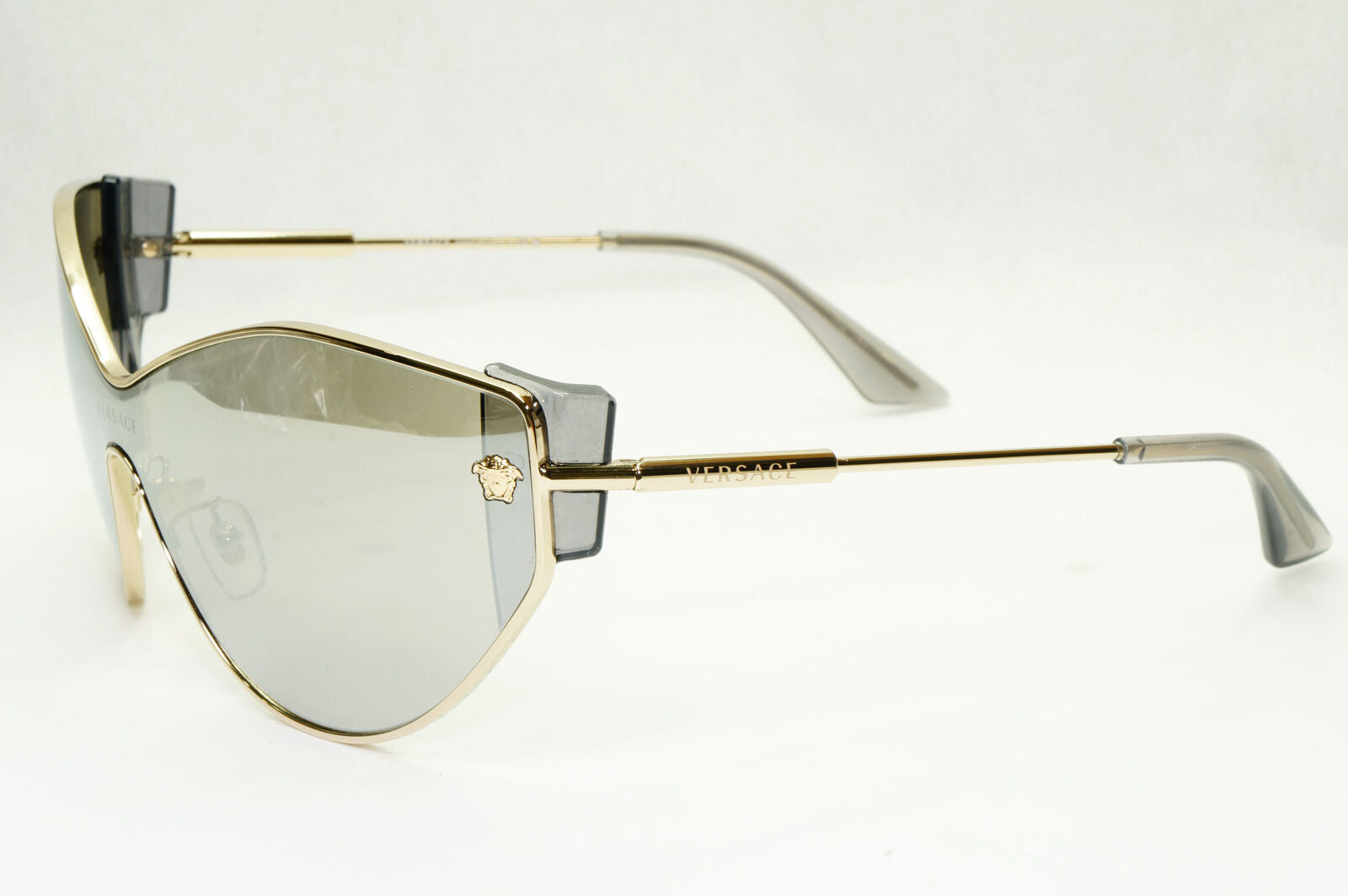 Versace Sunglasses Silver Gold Medusa Shield Mirror Visor MOD 2239 1252/6G