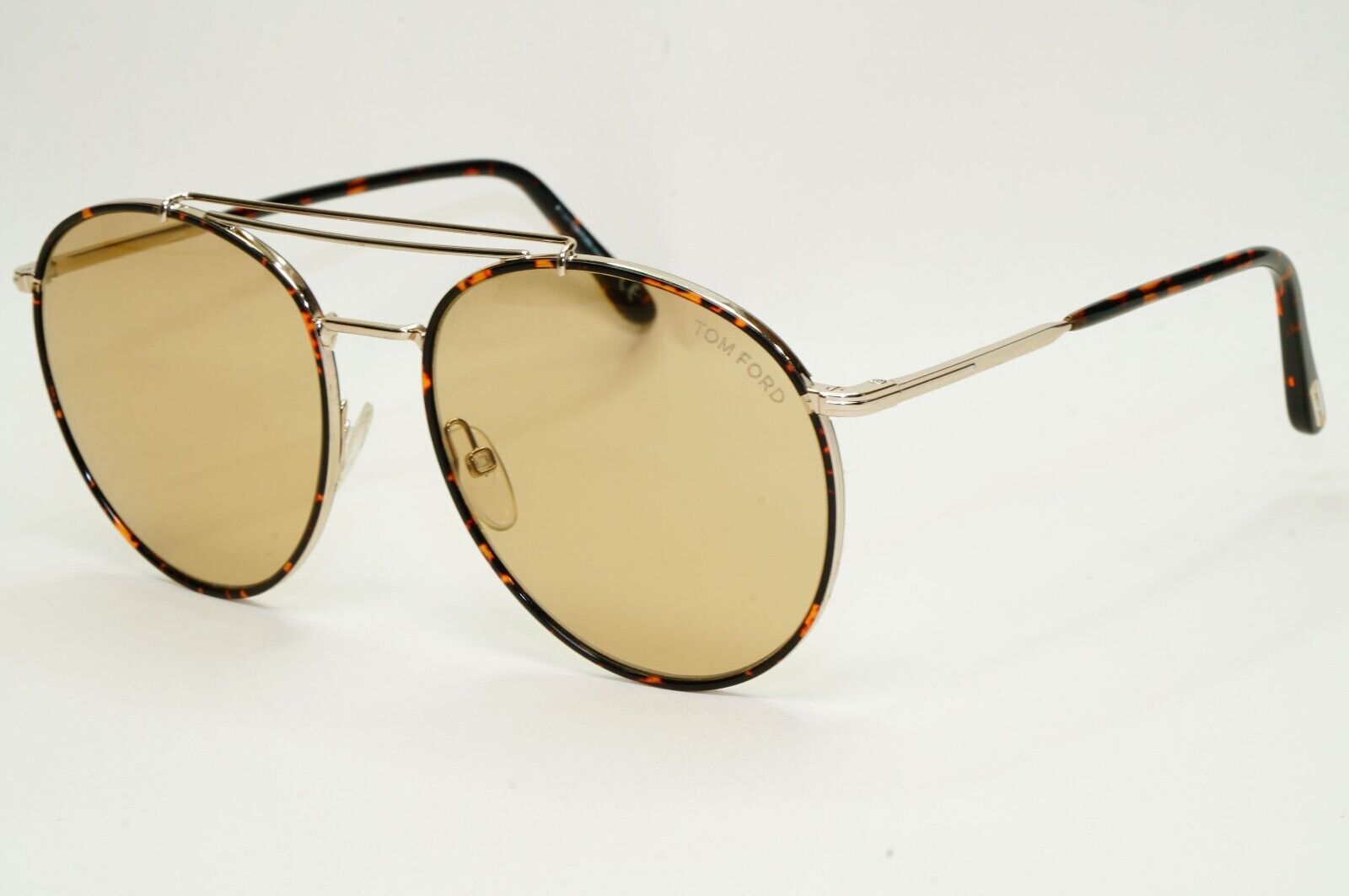 Tom Ford Sunglasses Wesley Gold Brown Tortoise Rims Round Pilot FT0694 TF694 28E