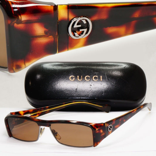 Gucci Sunglasses 1997 Vintage Brown Rectangle Tortoise GG 1530/S DLLIZ 051223