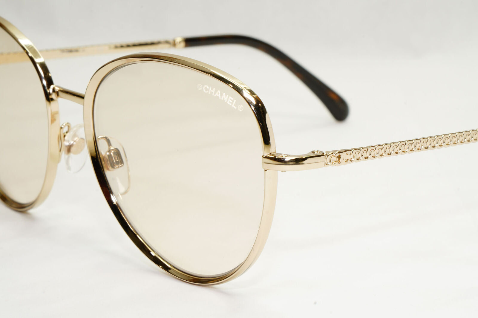 Chanel Sunglasses Gold Brown Square Metal Chain 2182-S c.395 54mm Cat 1