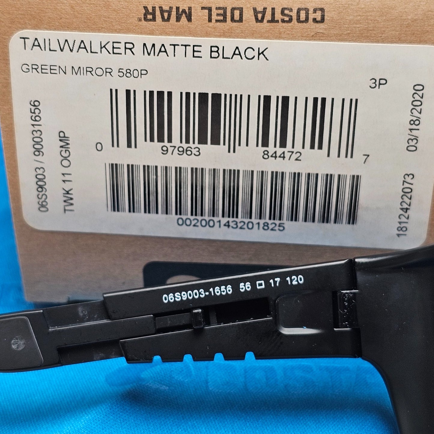 Costa Del Mar Sunglasses Tailwalker Polarized Green 580P Black 06S9003 16 56mm