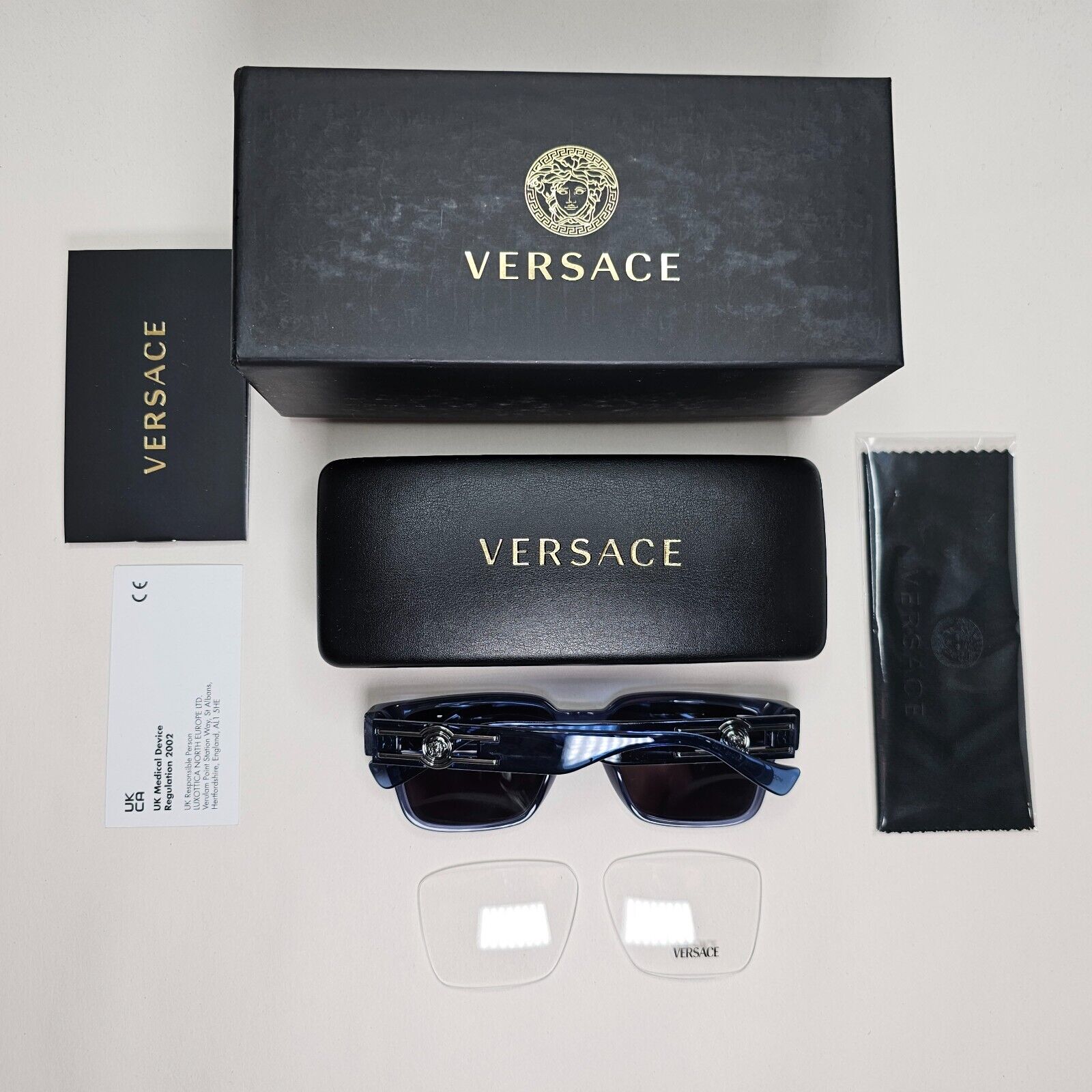 Versace Sunglasses Black Blue Transparent Square Medusa MOD VE 3346 5292 53mm