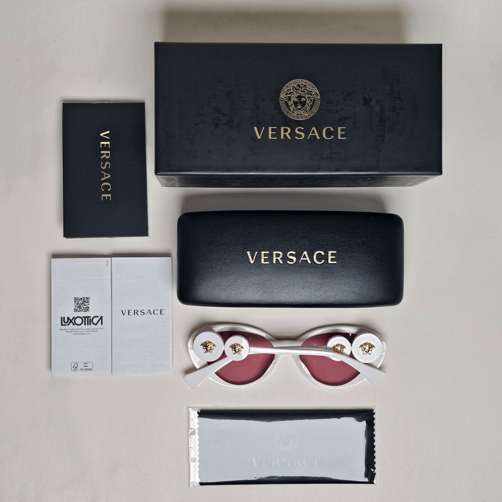 Versace Sunglasses White Cat Eye Pale Pink Gold Medusa MOD VE 4433-U 314/84 54mm