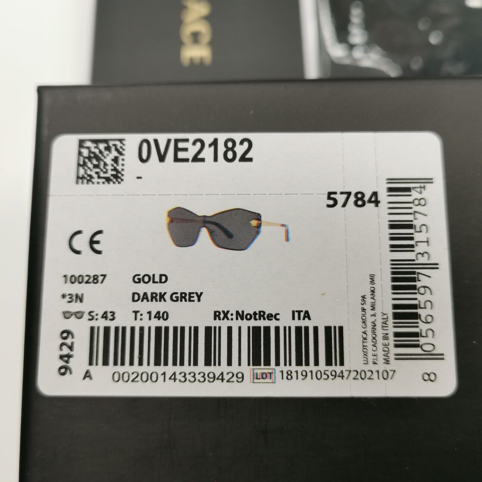 Versace Sunglasses Black Gold Medusa Shield Visor Angular MOD VE 2182 1002/87