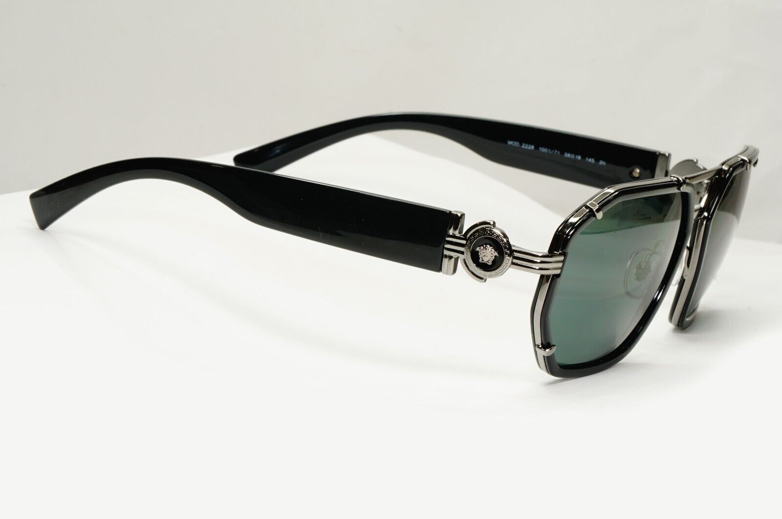 Versace Sunglasses Black Gunmetal Green Medusa Navigator MOD 2228 1001/71 58mm