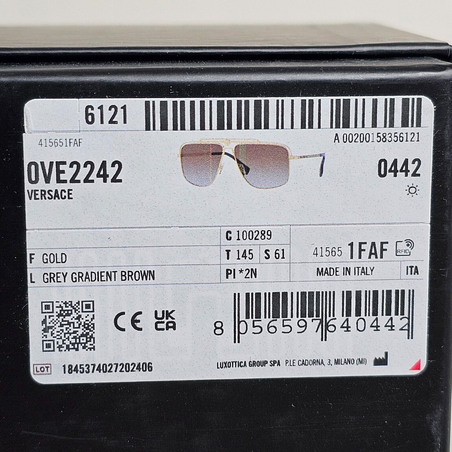 Versace Sunglasses Gold Brown Grey Navigator Pilot MOD VE 2242 1002/89 61mm