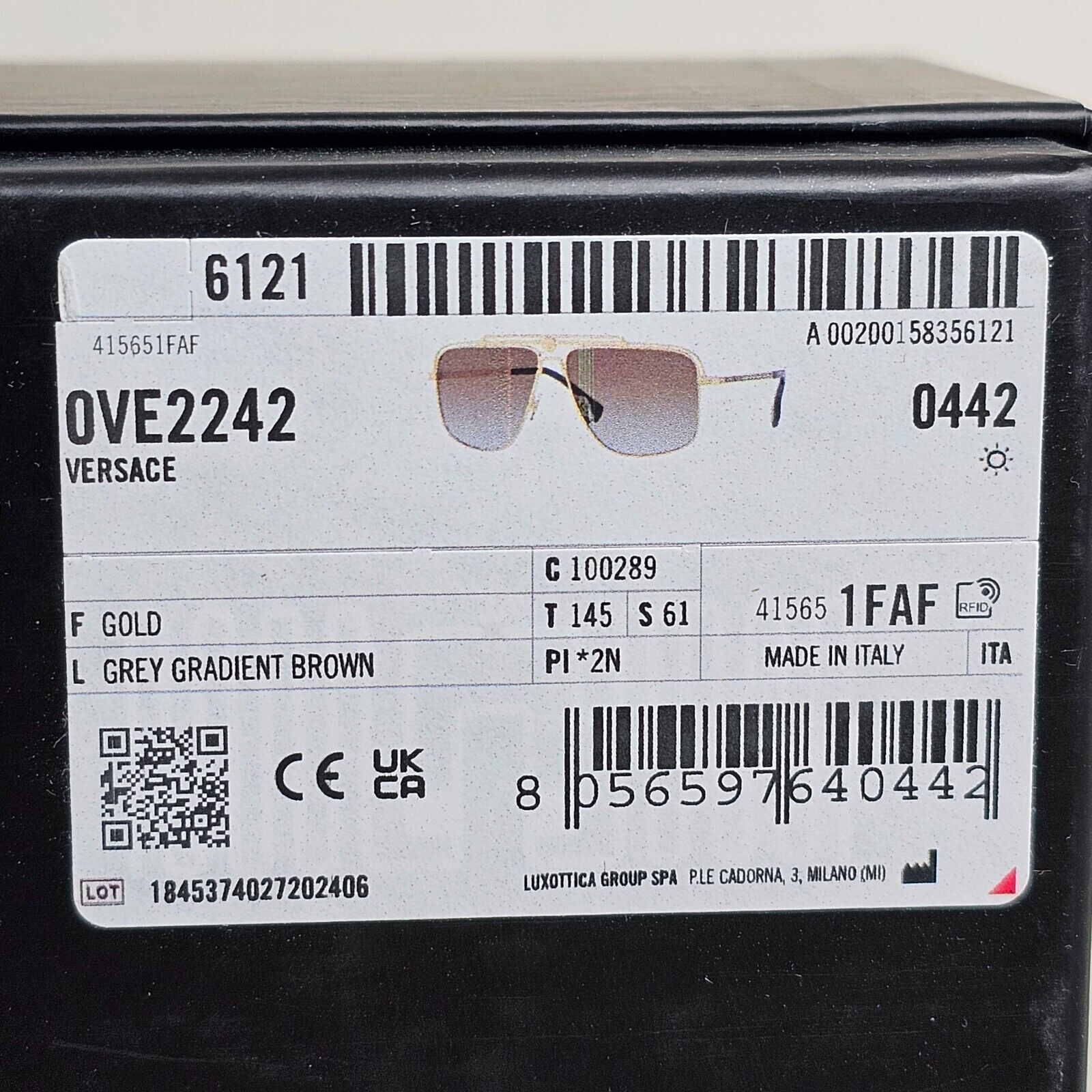 Versace Sunglasses Gold Brown Grey Navigator Pilot MOD VE 2242 1002/89 61mm