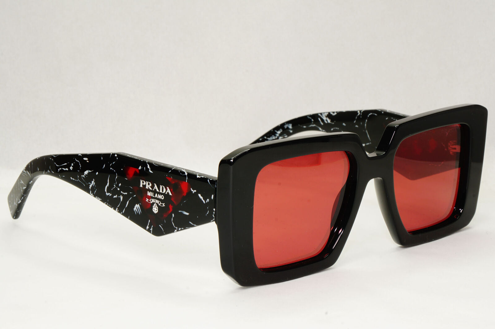 Prada Sunglasses Black Red Mirror Marble Square Triangle PR23YS SPR 23Y 1AB-06Q