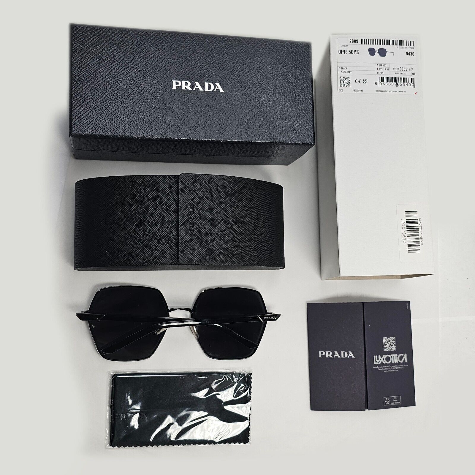 Prada Sunglasses Black Hexagon Angular Square PR56YS SPR 56Y 1AB-5S0 58mm
