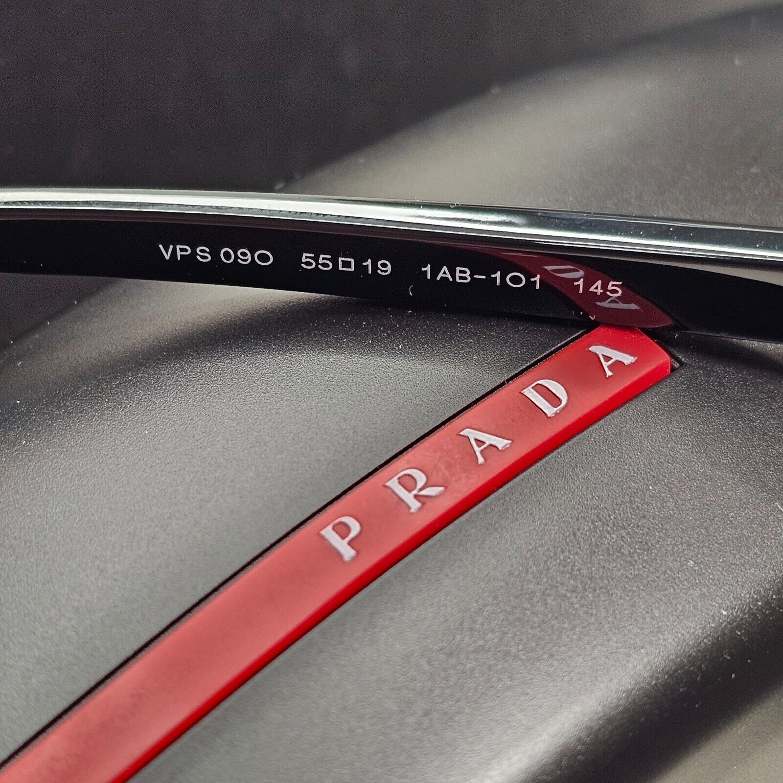 Prada Sunglasses Black Glossy Square Red Linea Rossa PS09OV VPS 09O 1AB-1O1 55mm