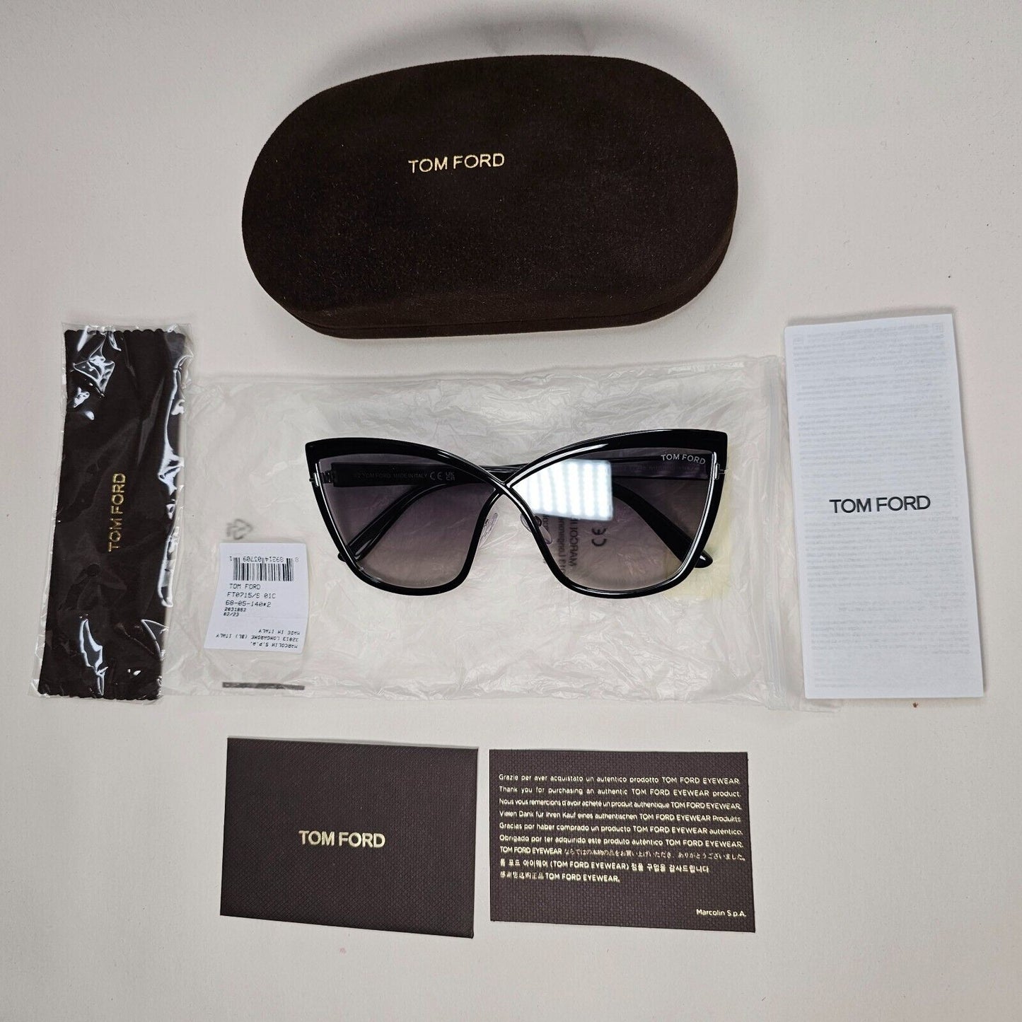 Tom Ford Sunglasses Sandrine-02 Black Smoke Mirror Cat Eye FT0715 TF 715 01C