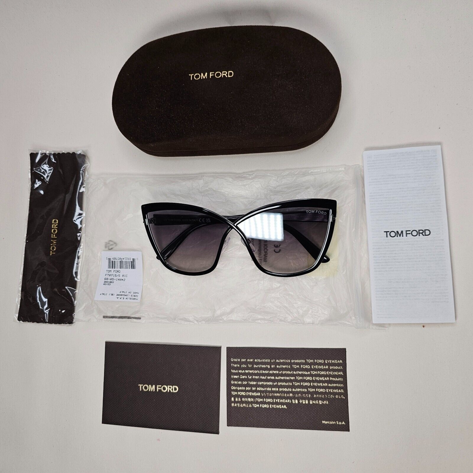 Tom Ford Sunglasses Sandrine-02 Black Smoke Mirror Cat Eye FT0715 TF 715 01C