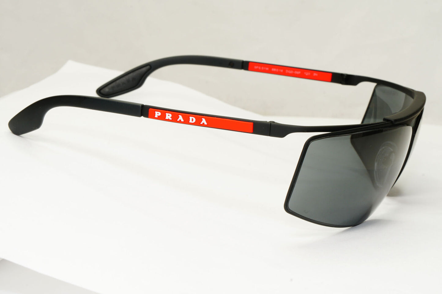 Prada Sunglasses Black Sport Wrap Around Red Stripe PS51WS SPS 51W DG0-06F