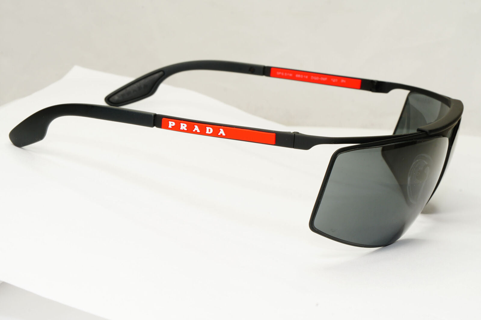 Prada Sunglasses Black Sport Wrap Around Red Stripe PS51WS SPS 51W DG0-06F