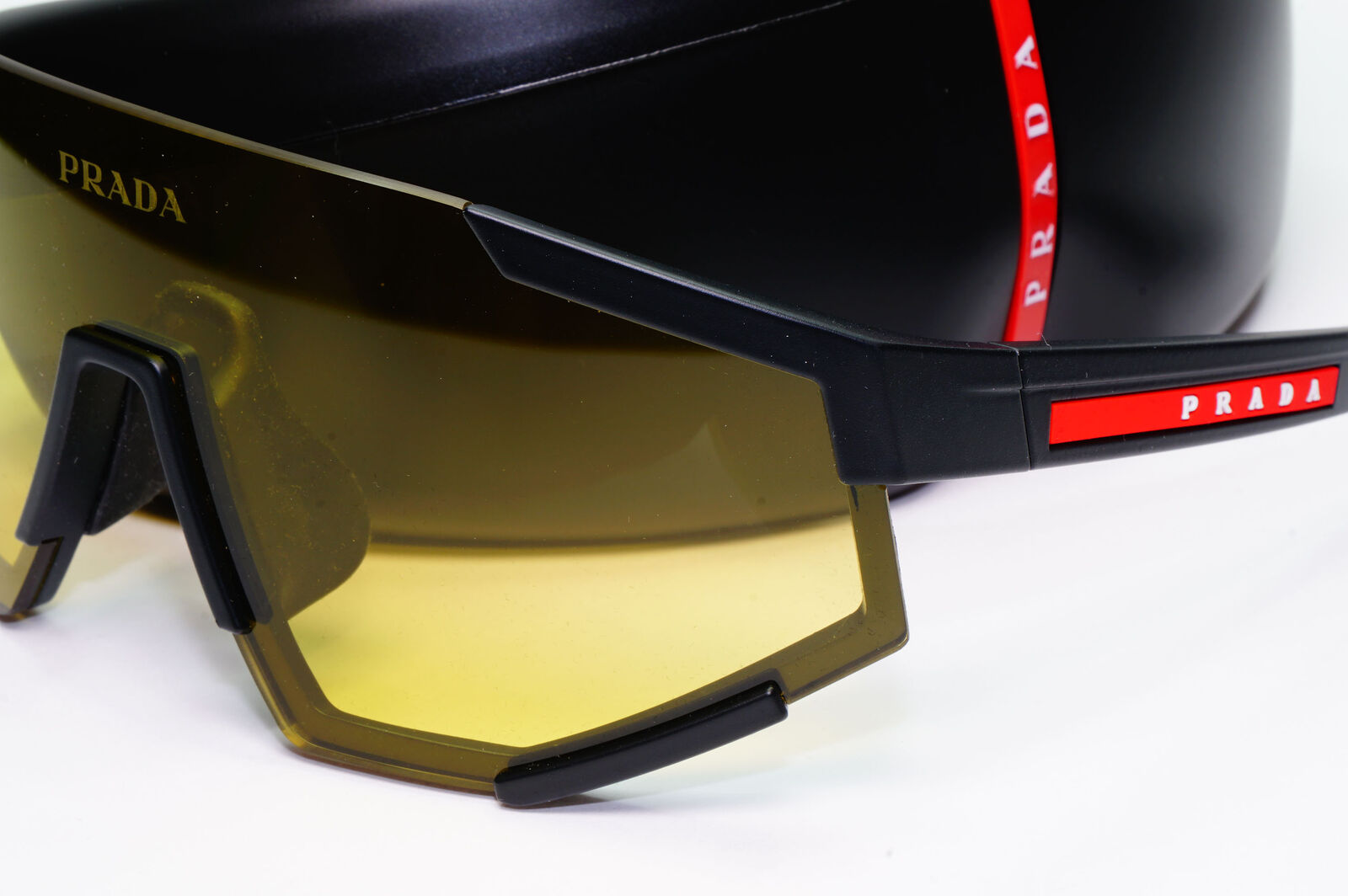 Prada Yellow Black Sunglasses Shield Visor Large PS04WSF SPS 04W-F DG0-04Q