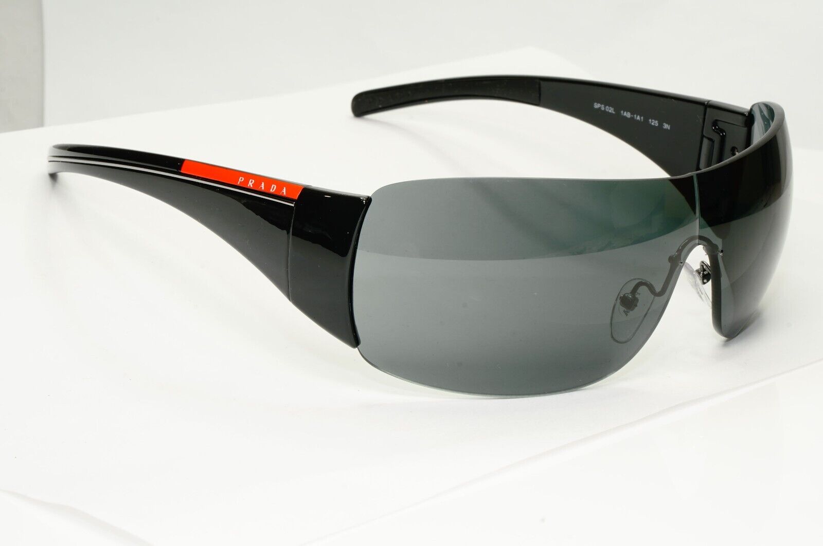 Prada Black Sunglasses Shield Visor Glossy Wrap Sport PS02LS SPS 02L 1AB-1A1