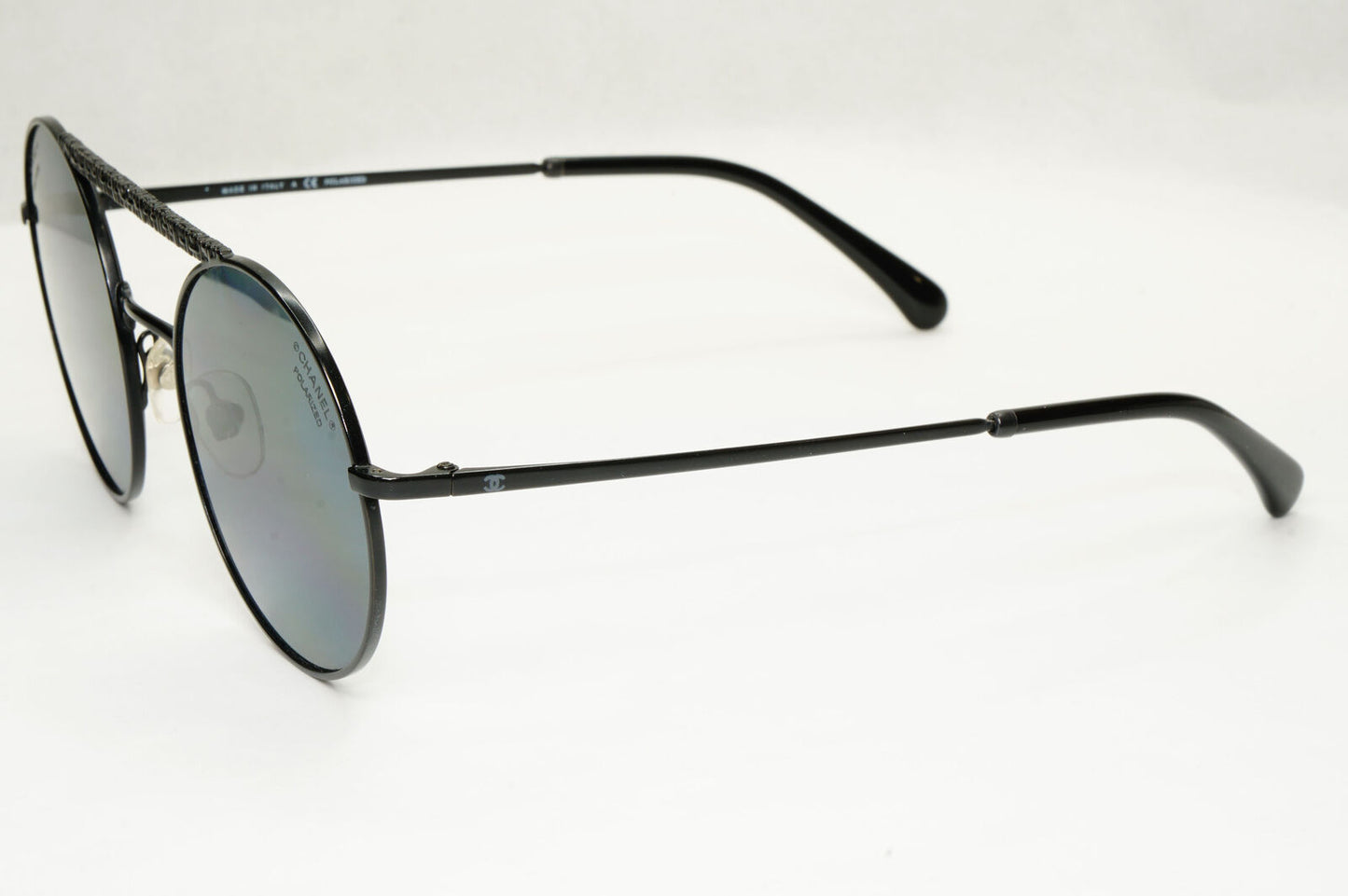 Chanel Black Polarized Sunglasses Round Metal Pilot Luxury 4232 c.101/T8 130523
