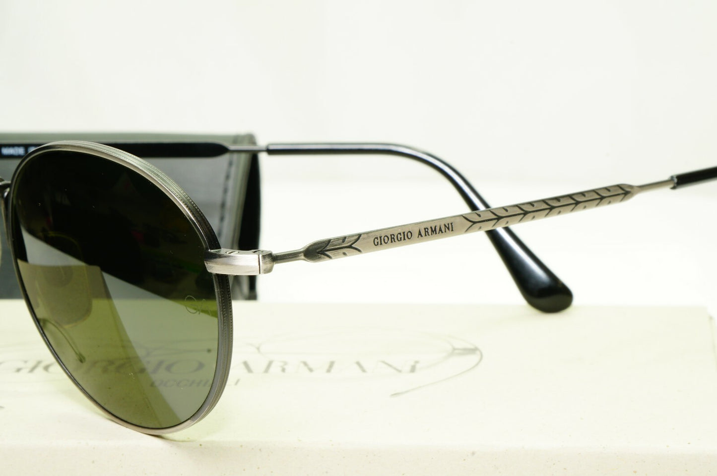 Giorgio Armani 1997 Vintage Sunglasses Gunmetal Glass Lens Round Metal 652 722 a