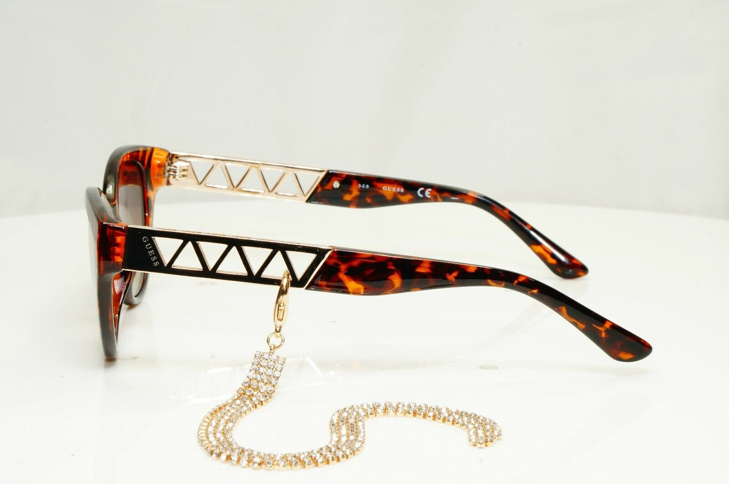 Authentic GUESS Womens Sunglasses Brown Gold Crystal Diamante Chain GU 7690 52F