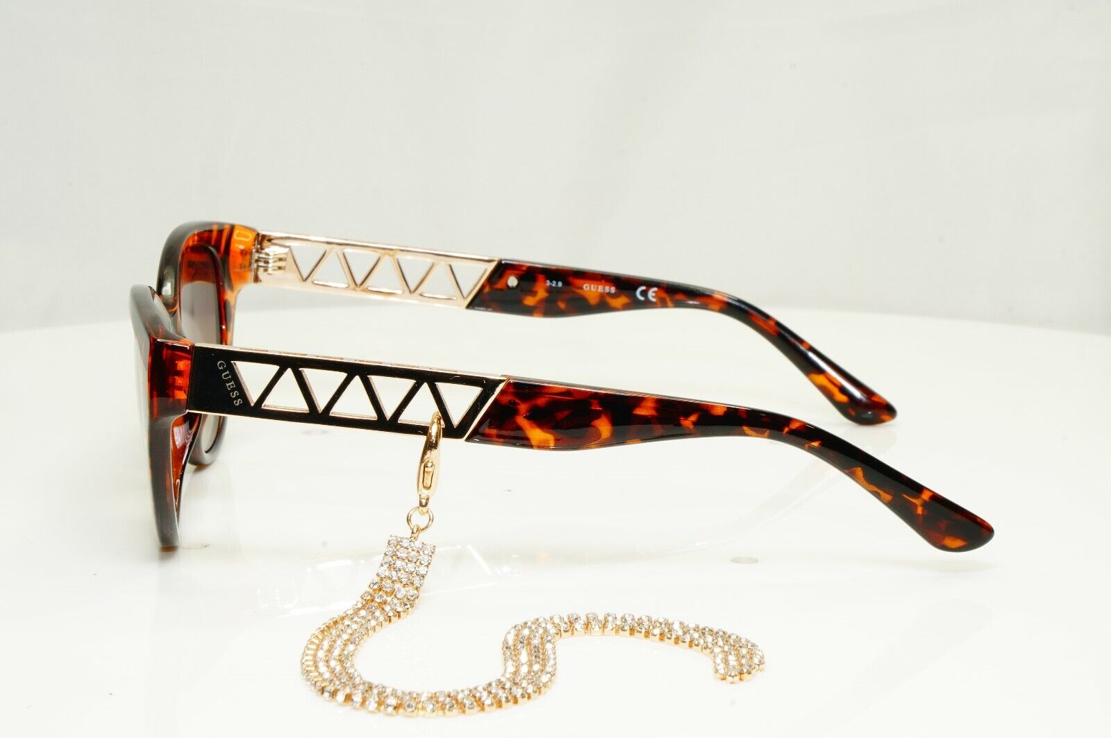 Authentic GUESS Womens Sunglasses Brown Gold Crystal Diamante Chain GU 7690 52F