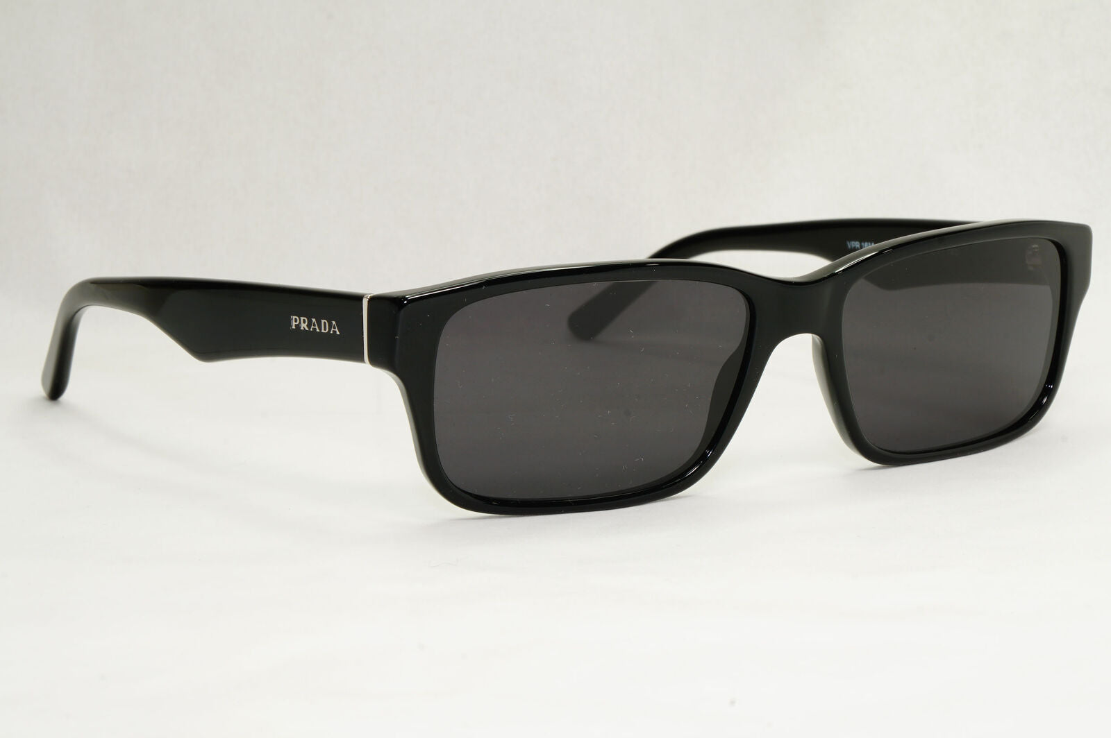 Prada Sunglasses Black Rectangle Glossy Fashion PR16MV VPR 16M 1AB-1O1 55mm