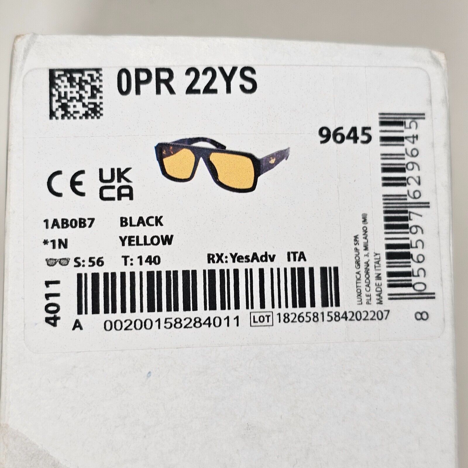 Prada Sunglasses Symbole Square Black Yellow Violet Marble PR22YS SPR 22Y 1AB0B7