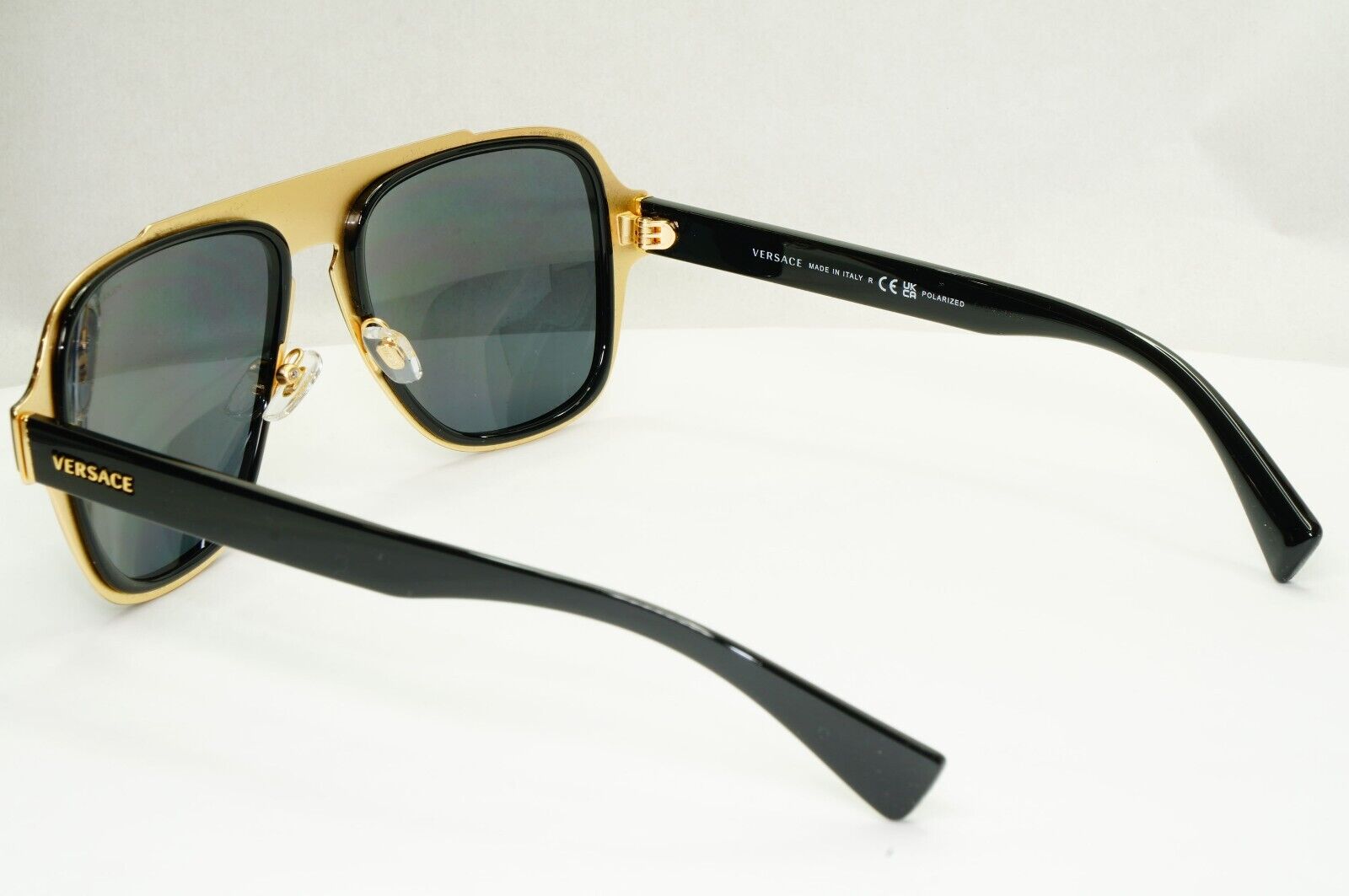 Versace Sunglasses Polarized Black Gold Square Navigator MOD VE 2199 1002/81