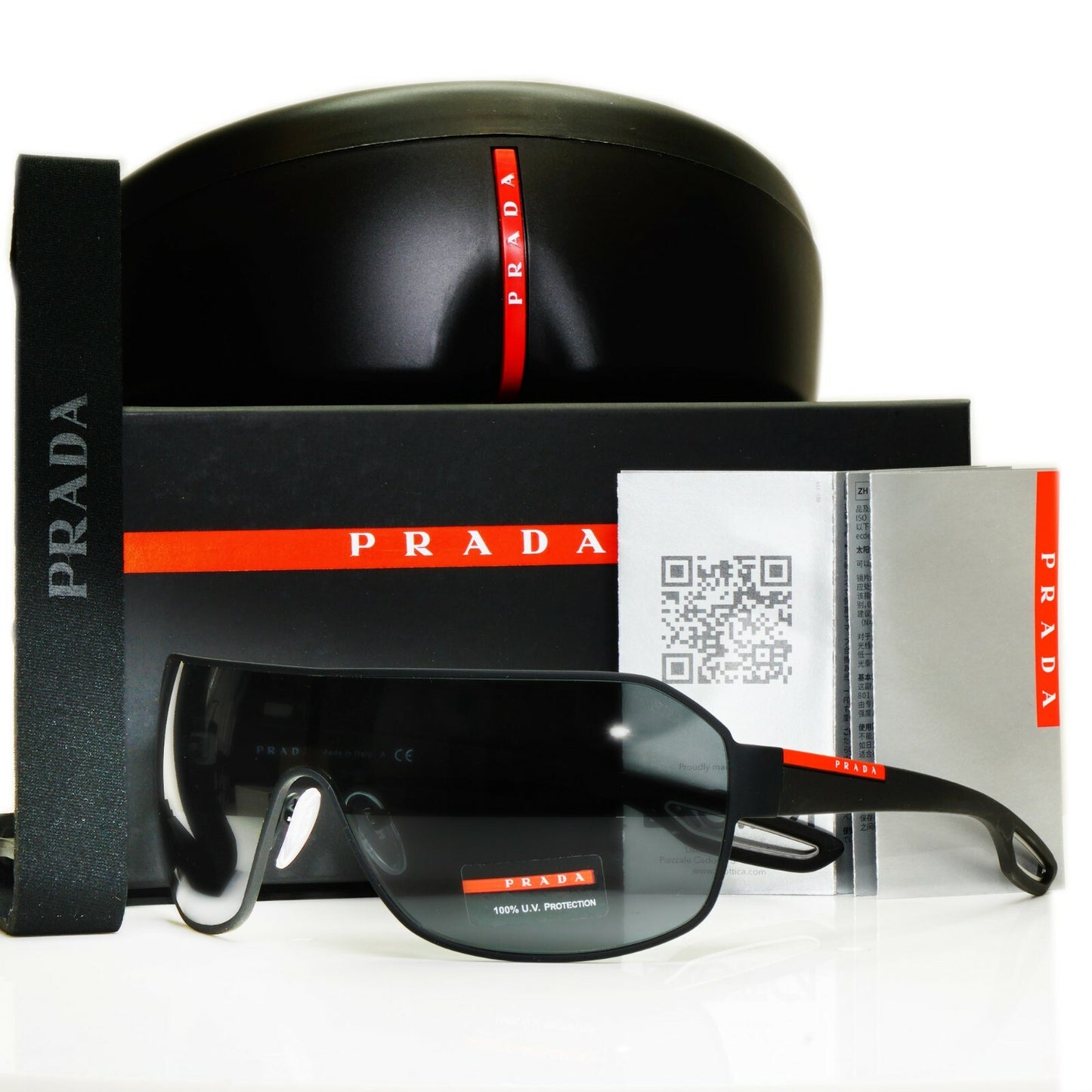 Prada Sunglasses Black Shield Visor Ski Sport Wrap PS52QS SPS 52Q DG0-1A1 [a]